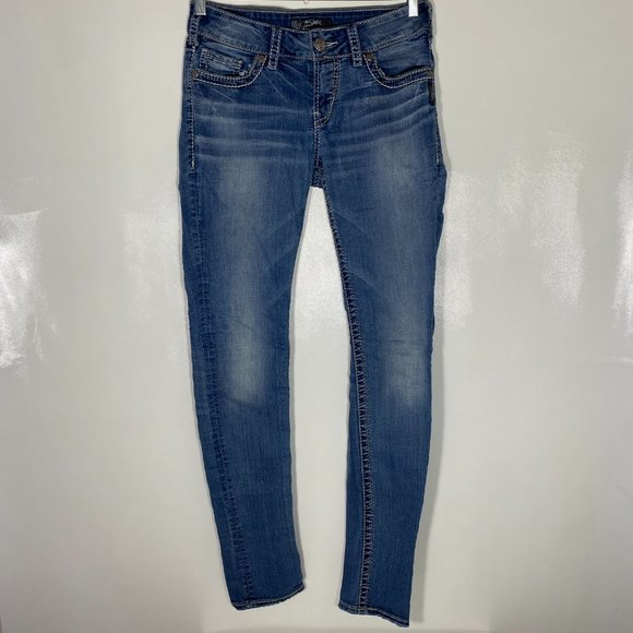 Silver Women Jeans Suki Mid Pencil Skinny Light Wash Blue Size 28x33 - Picture 2 of 14